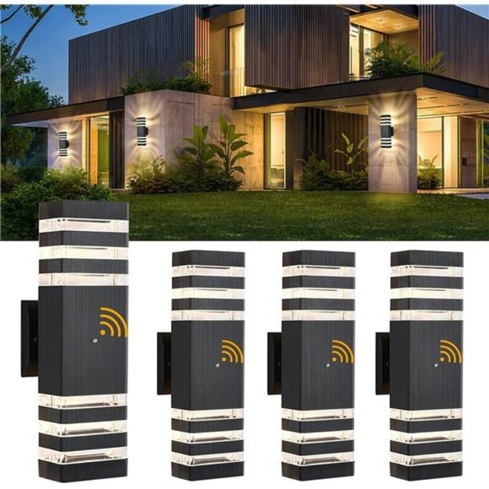 4 Pack Dusk to Dawn Outdoor Wall Lights, Up and Down Outdoor Lights Black